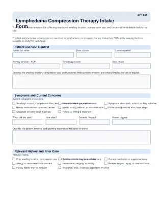 DPT 534 fillable PDF first-page preview of Lymphedema Compression Therapy Intake Form