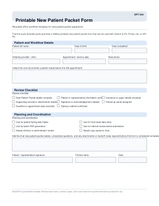 DPT 544 fillable PDF first-page preview of Printable New Patient Packet Form