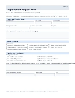 DPT 548 fillable PDF first-page preview of Appointment Request Form