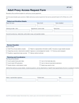 DPT 568 fillable PDF first-page preview of Adult Proxy Access Request Form