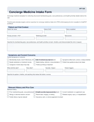 DPT 628 fillable PDF first-page preview of Concierge Medicine Intake Form