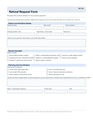 DPT 651 fillable PDF first-page preview of Refund Request Form