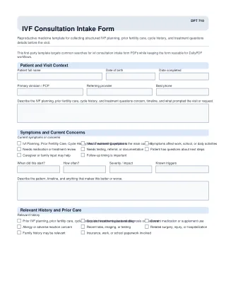 DPT 710 fillable PDF first-page preview of IVF Consultation Intake Form