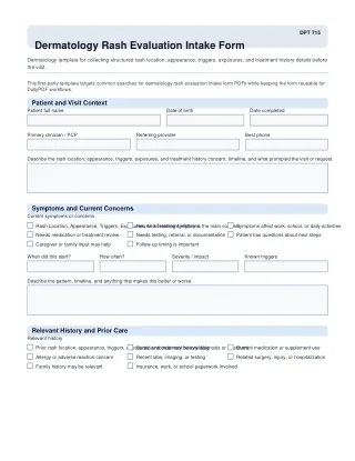 DPT 715 fillable PDF first-page preview of Dermatology Rash Evaluation Intake Form