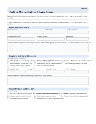 DPT 728 fillable PDF first-page preview of Retina Consultation Intake Form