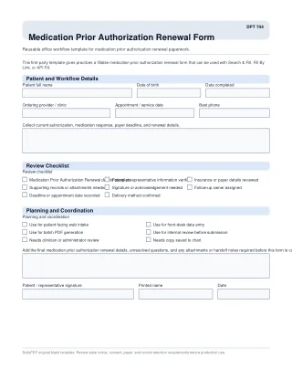 DPT 744 fillable PDF first-page preview of Medication Prior Authorization Renewal Form