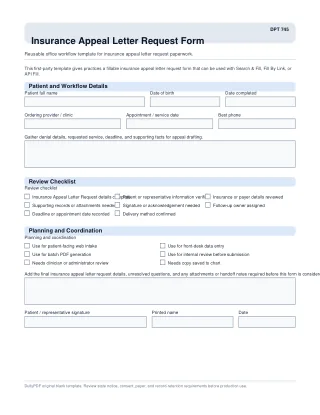 DPT 745 fillable PDF first-page preview of Insurance Appeal Letter Request Form