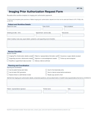 DPT 766 fillable PDF first-page preview of Imaging Prior Authorization Request Form