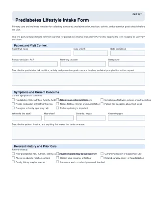 DPT 797 fillable PDF first-page preview of Prediabetes Lifestyle Intake Form