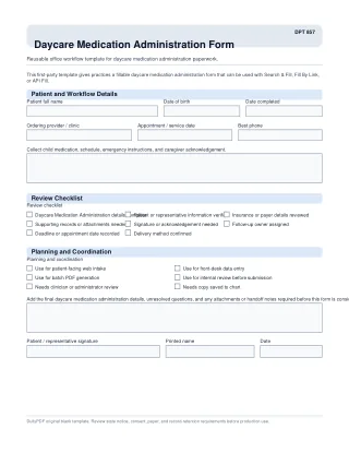 DPT 857 fillable PDF first-page preview of Daycare Medication Administration Form