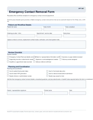 DPT 867 fillable PDF first-page preview of Emergency Contact Removal Form