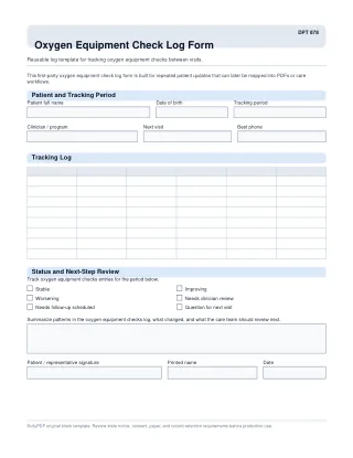 DPT 878 fillable PDF first-page preview of Oxygen Equipment Check Log Form