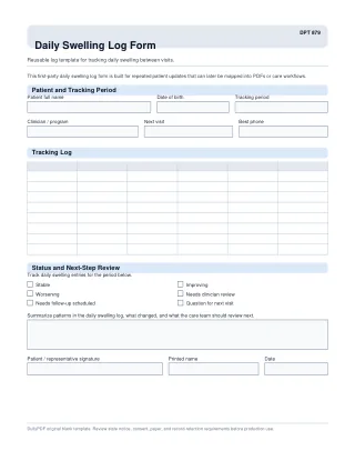DPT 879 fillable PDF first-page preview of Daily Swelling Log Form