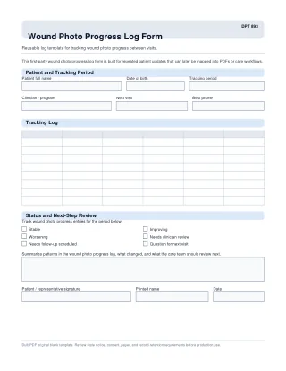 DPT 893 fillable PDF first-page preview of Wound Photo Progress Log Form