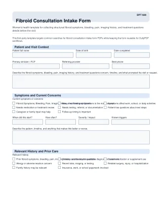 DPT 928 fillable PDF first-page preview of Fibroid Consultation Intake Form