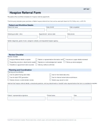 DPT 967 fillable PDF first-page preview of Hospice Referral Form