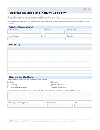 DPT 979 fillable PDF first-page preview of Depression Mood and Activity Log Form