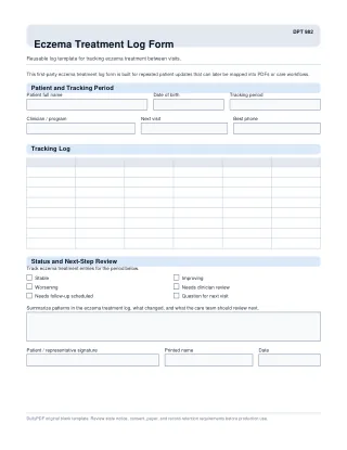 DPT 982 fillable PDF first-page preview of Eczema Treatment Log Form