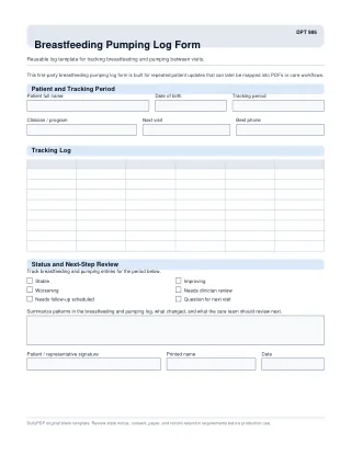 DPT 986 fillable PDF first-page preview of Breastfeeding Pumping Log Form