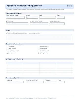 Apartment Maintenance Request Form fillable PDF — first page preview