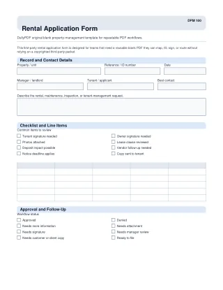 Rental Application Form fillable PDF — first page preview
