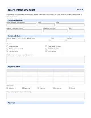Client Intake Checklist fillable PDF first-page preview