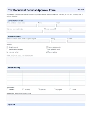 Tax Document Request Approval Form fillable PDF first-page preview