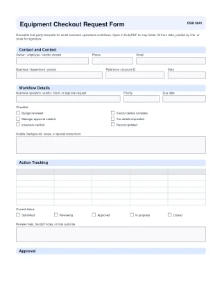 Equipment Checkout Request Form fillable PDF first-page preview