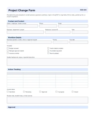 Project Change Form fillable PDF first-page preview