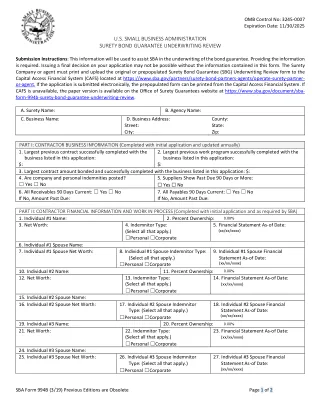 SBA Form 994B-SURETY fillable PDF first-page preview of Surety Bond Guarantee Underwriting Review