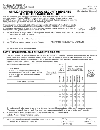 SSA-4-BK fillable PDF first-page preview of Application for Child's Insurance Benefits