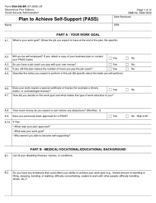 SSA-545-BK fillable PDF first-page preview of Plan for Achieving Self-Support