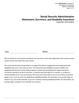 SSA-820-BK fillable PDF first-page preview of Work Activity Report (Self-Employed Person)