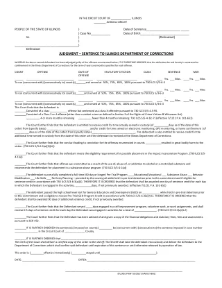 IL-JUDGMENT-SENTENCE-TO-DOC — Illinois - Sentencing Judgment Order to IDOC Form fillable PDF — first page preview