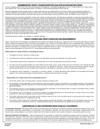 DS-156E fillable PDF first-page preview of Nonimmigrant Treaty Trader / Investor Application