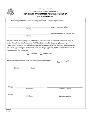 DS-4082 fillable PDF first-page preview of Witnesses' Attestation Relinquishment of Citizenship