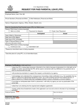 DS-5155 fillable PDF first-page preview of Request for Paid Parental Leave