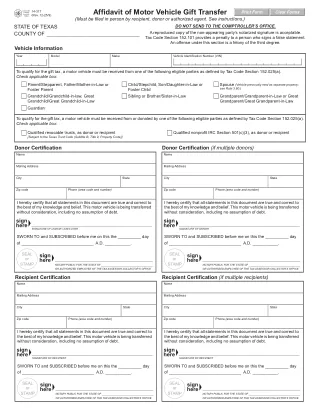 14-317 — Texas - Affidavit of Motor Vehicle Gift Transfer (Texas Comptroller of Public Accounts Form) fillable PDF — first page preview