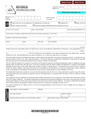 MO-2879 fillable PDF first-page preview of Missouri - Irrevocable Letter of Credit