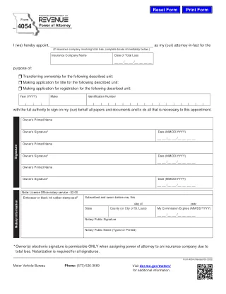 MO-4054 fillable PDF first-page preview of Missouri - Power of Attorney