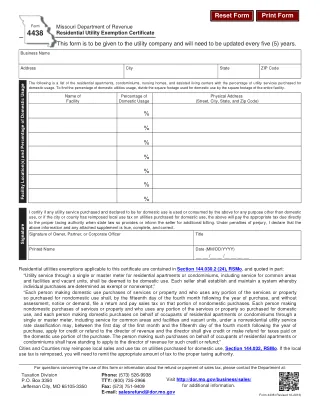 MO-4438 fillable PDF first-page preview of Missouri - Residential Utility Exemption Certificate