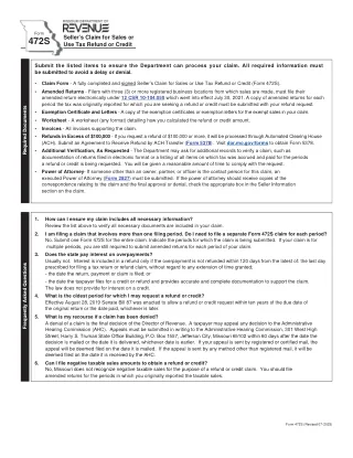 MO-472S fillable PDF first-page preview of Missouri - Seller's Claim for Sales or Use Tax Refund or Credit