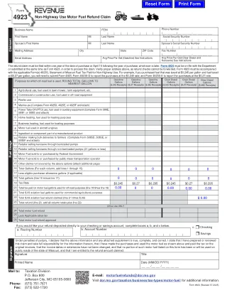 MO-4923 fillable PDF first-page preview of Missouri - Motor Fuel Refund Claim
