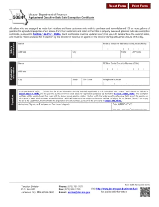 MO-5084 fillable PDF first-page preview of Missouri - Agricultural Gas Bulk Sale Exemption Certificate