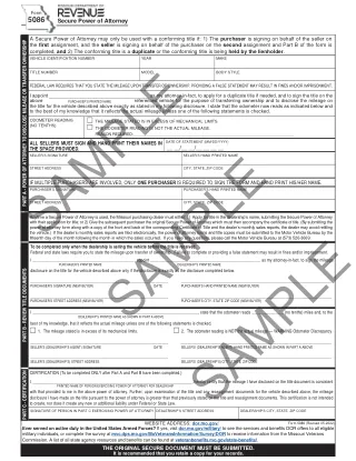 MO-5086 fillable PDF first-page preview of Missouri - Secure Power of Attorney
