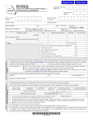 MO-53-E25 fillable PDF first-page preview of Missouri - Annual 25% EEDP Reconciliation Return 25 Percent Recovered Material