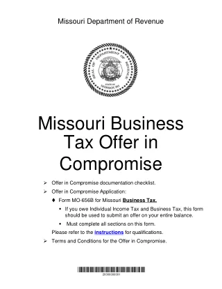 MO-656B fillable PDF first-page preview of Missouri Business Tax Offer in Compromise