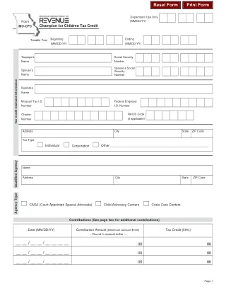 MO-CFC fillable PDF first-page preview of Missouri - Champion for Children Tax Credit Claim