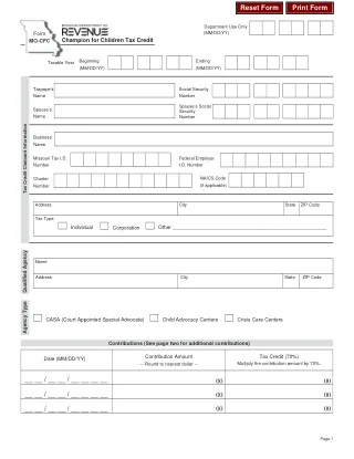 MO-CFC fillable PDF first-page preview of Missouri - Champion for Children Tax Credit Claim
