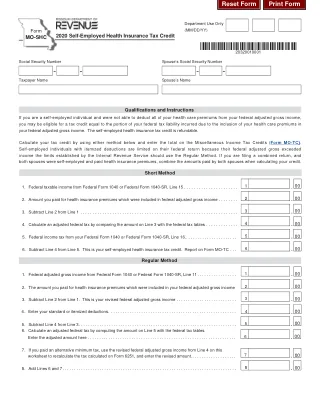 MO-SHC fillable PDF first-page preview of Missouri - Self-Employed Health Insurance Tax Credit